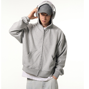 Custom 100% Cotton Blank <strong>Hoodie</strong> Boxy <strong>Zip</strong> up Gray Heavyweight Men French Terry <strong>Zip</strong> up <strong>Hoodie</strong> With Personal Label - Product Image 1