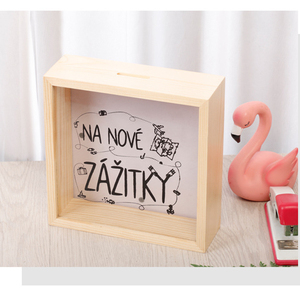Tirelire en bois acrylique carré en gros décor de maison tirelire pour lune de miel fonds d'épargne de mariage numéro lettre pièce de monnaie sûre - Product Image 2