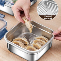 Boîte à bento en acier inoxydable compatible micro-ondes, étanche, carrée, type tiffin, pour école, nouveau-nés, enfants, avec poignée