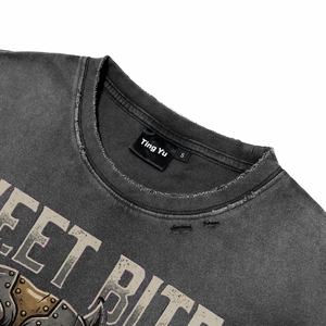 T-shirt décontracté pour homme en coton tricoté 100% respirant, style streetwear, avec imprimé graphique chien mécanique punk, effet vieilli et délavé à l'acide, vintage - Product Image 3