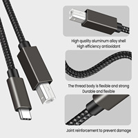 Câble tressé Type-C vers Type-B mâle avec gaine en nylon imprimée pour téléphone portable, tablette, ordinateur portable, ordinateur, imprimante HP, Epson, Canon