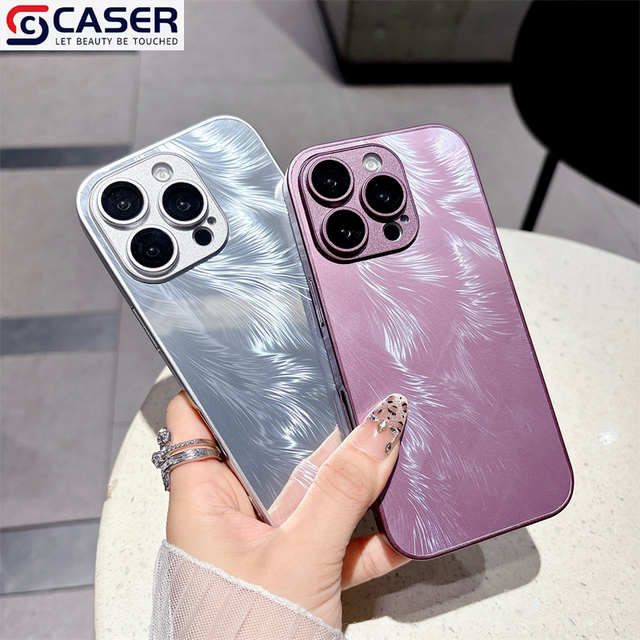 Best Selling Gradient Laser Gilt Feather Phone Case for iPhone 16 Promax Plus Pro 17 16 15  Glossy Pure Color Camera Protection