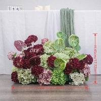 Susunan Bunga Lorong Pernikahan 70cm, Rangkaian Bunga Hydrangea Hijau Burgundy Modis untuk Dekorasi Lantai Pernikahan