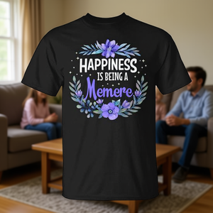 La felicità è essere una memere, t-shirt girocollo a maniche corte con stampa digitale, idea regalo per donna adulta - Product Image 3