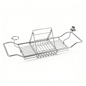 Organizer da Bagno di Lusso in Acciaio Inossidabile Antiruggine, Ripiano Espandibile per Vasca con Supporto per Vino e Libri - Product Image 1
