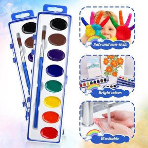 Lot de peintures aquarelles en vrac, 8 couleurs de peintures aquarelles avec pinceau, ensemble de peintures aquarelles lavables pour enfants pour les fêtes - Product Image 6