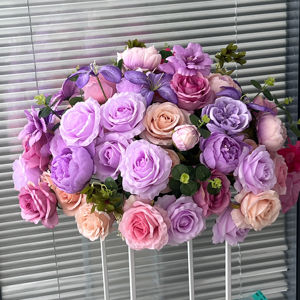 جودة عالية 60 أو أرجواني وردي حرير طراز حديث باقة زفاف صناعية ديكورات طاولة حفلات زفاف قطع مركزية - Product Image 1