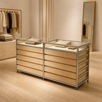 Vitrine de présentation en bois avec cadre en aluminium et dessus en verre, sur roulettes, pour magasin de détail, fabrication sur mesure