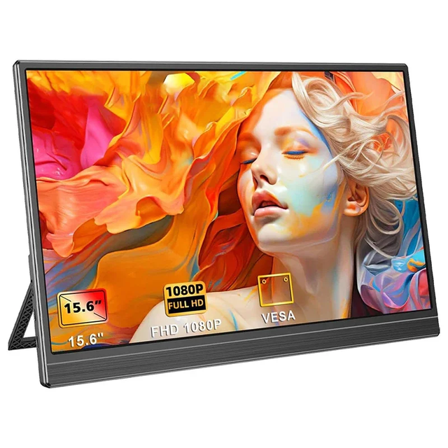 Portable Monitor 15.6 Inch 1080P IPS USB-C Ultra-Slim Travel Monitor with Kickstand Compatible with Laptop PC Mac Phone