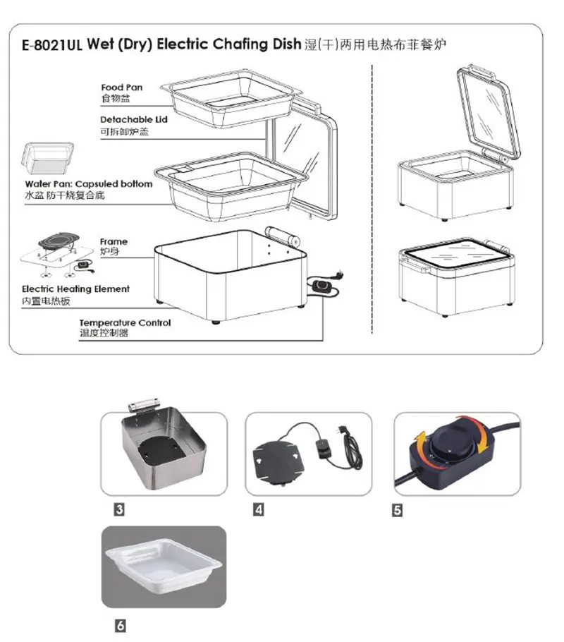 Alat pemanas prasmanan elektrik, kompor prasmanan Chafing elektrik Stainless Steel