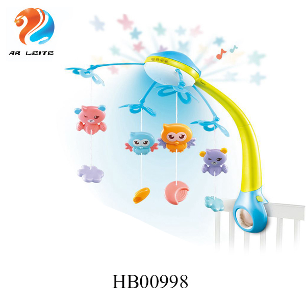 Hot Sale Remote Control Projection Cute Baby Bed Bell Rotating Crib Musical and Light Mobile with Hanging Toys