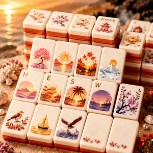 ชุดไพ่นกกระจอกอเมริกันแบบกำหนดเอง 166 ชิ้น ลายทิวทัศน์สี่ฤดูและลายดอกไม้ 160 ชิ้น ไพ่นกกระจอกอะคริลิคสีส้ม ชุดของขวัญเกมสุดหรู - Product Image 1