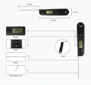 Thermomètre alimentaire numérique à lecture instantanée DD1457 avec écran rétroéclairé pour barbecue, cuisson, grillades, viande, pliable, électronique - Product Image 6