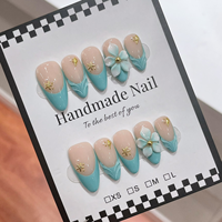 Kuku Palsu TSZS Medium Almond Buatan Tangan Motif Leopard Keren Manis 3D Bunga Pink Nude Dapat Digunakan Kembali Grosir