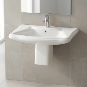 Vasque en céramique Vistaar Capri Square Half Pedestal, support bleu et blanc, pour hôtel - Product Image 2