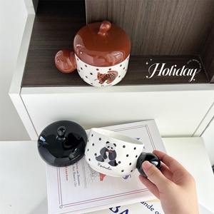 Mug en céramique avec couvercle, série Caramel, motif dessin animé mignon, résistant aux hautes températures, compatible micro-ondes, pour le bureau, le dortoir, tasse pour filles - Product Image 2