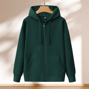 Hooded Zip Up Sweatshirt Dark Green Fleece Lined Workwear Corporate Student Uniform Autumn Style - Product Image 1