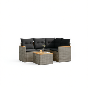 Ensemble de canapés de jardin en rotin moderne 4 places, mobilier d'extérieur résistant aux intempéries, design contemporain gris - Product Image 1