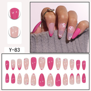 Encantador juego de <span class=keywords><strong>uñas</strong></span> francesas de color <span class=keywords><strong>rosa</strong></span> <span class=keywords><strong>brillante</strong></span>, flor de salto doble, diseño personalizado, <span class=keywords><strong>uñas</strong></span> postizas ABS para dedos a la moda - Product Image 3