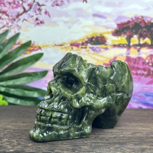 Figura de Calavera de Jade Xiuyan Verde Tallada, Decoración para el Hogar, Coleccionable, Gemas de Piedra de Cristal, CrystalHola Jiangsu Budismo - Product Image 1