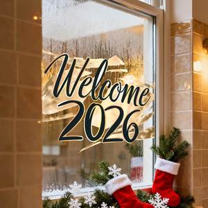 Pegatinas de Pared de Bienvenida para el Año Nuevo 2026, Decoración de Vidrio Visible por Ambos Lados para Tiendas, Salas de Estar y Festivales - Product Image 1