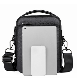 Sac messager rétro en cuir PU personnalisé pour homme, sac à bandoulière noir décontracté en cuir véritable souple pour le travail et les activités de plein air - Product Image 3