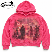 Sweat à capuche et short pour homme, style streetwear personnalisé, vintage, déchiré, coupe ample, avec impression DTG, patchs, effet soleil, fermeture éclair et strass