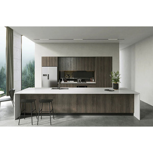 Gabinete de <span class=keywords><strong>cocina</strong></span> negro con acabado de laca mate de chapa de madera moderna con Isla y barra de <span class=keywords><strong>desayuno</strong></span> Nuevo DISEÑO DE China - Product Image 1