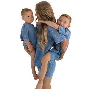 Set di pantaloncini per mamma e Me, Set estivo, Set di magliette con acido lavato <span class=keywords><strong>Vintage</strong></span> - Product Image 1