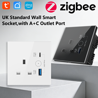 Prise murale standard britannique de type 86, module Zigbee intelligent, 2 prises électriques, port USB TYPE-C, commande vocale Alexa, rétroéclairage en verre