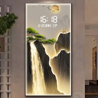 Décoration murale avec horloge Peinture abstraite de style nordique Décoration murale Intérieur Maison Horloge électronique Décoration intérieure créative