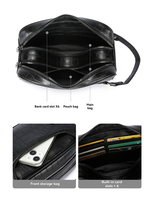 Tas Clutch Pria Kulit PU Vintage Motif Buaya 6 Slot Kartu Resleting Ganda Kantong Ponsel dengan Tali Pergelangan Tangan untuk Bisnis