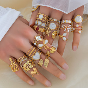 Европейское американское популярное минималистское модное кольцо из нержавеющей стали с листьями женское модное 18-каратное позолоченное персонализированное кольцо - Product Image 5