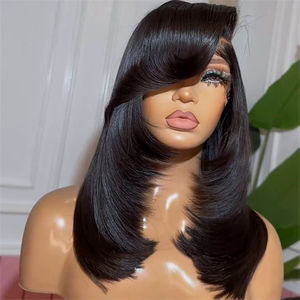 Perruques en <span class=keywords><strong>cheveux</strong></span> humains pré-stylées avec <span class=keywords><strong>frange</strong></span> droite coupée en couches, perruques pour femmes, pré-coupées, dentelle 7x5, <span class=keywords><strong>coupe</strong></span> en couches - Product Image 5