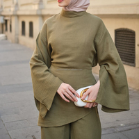 Ensemble haut et pantalon musulman modeste en lin et viscose Willson, ensemble islamique pour femmes, manches longues élégantes, à porter au quotidien