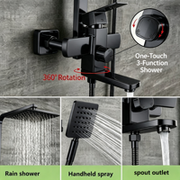 Ensemble de douche pluie monocommande noir en acier inoxydable 304 pressurisé pour hôtel, vente en gros