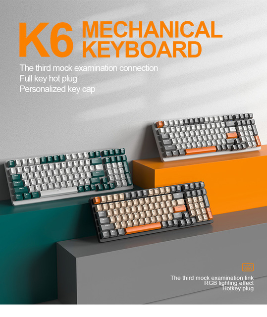 K6 Wireless BT Tri-mode Mechanical Keyboard Hot-swappable 980 Gaming E-sports Laptop Customized Mechanical Keyboard