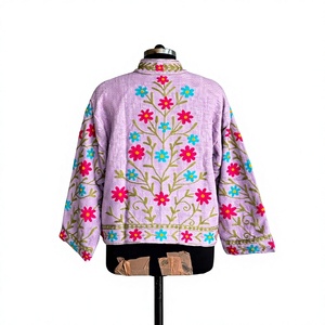 เสื้อแจ็คเก็ตผ้าฝ้ายปักลายดอกลาเวนเดอร์สไตล์วินเทจสำหรับฤดูร้อน ODM - Product Image 4