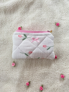 Borsa personalizzata per il trucco bassa MOQ borsa cosmetica in cotone trapuntata con borsetta trapuntata a fiori - Product Image 2