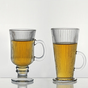 Vente en gros de tasses à expresso japonaises en <span class=keywords><strong>verre</strong></span> résistant à la chaleur de 250 ml (8 oz) avec poignées, mugs en <span class=keywords><strong>verre</strong></span> transparent côtelé - Product Image 3