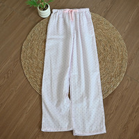 Pantalon de pyjama basique en coton respirant pour l'été/le printemps, l'automne et l'hiver, imprimé chat rose de dessin animé, coupe ample, longueur intégrale, pour la maison