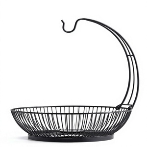 Wholesale Black Metal Wire <b>Fruit</b> <b>Storage</b> Basket with Banana Hanger Arch Hook Minimalist Decorative Bowl - Product Image 1