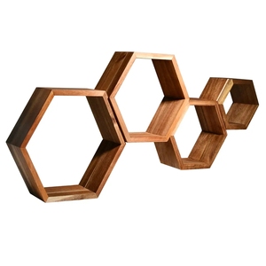 Ensemble de 4 étagères hexagonales flottantes murales, <span class=keywords><strong>cadre</strong></span>, décoration, étagère hexagonale en bois, étagères flottantes - Product Image 5
