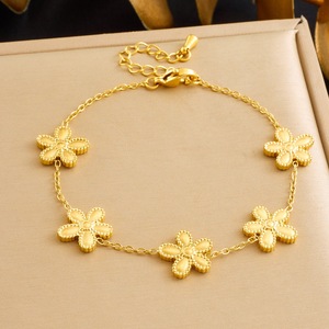Flower Pendant Jewelry <b>Set</b> Stainless Steel Gold Plated Women's Party Fashion Accessory Chain Necklace <b>Bracelet</b> Earrings - Product Image 3