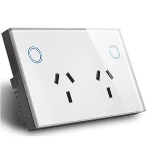 AU soket daya ganda Panel kaca sensor sentuh standar Zigbee WiFi soket dinding kompatibel Alexa dan Google Home soket pintar