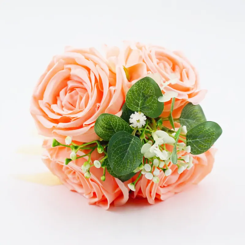 Pink 4 Heads Customized Valentine Gift Fragrant Roses Artificial Wedding Flowers Daily Decoration Artificial Rose Bouquet