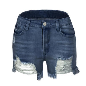 2025 été nouvelles femmes mode haute élastique gland droit jean Shorts décontracté Sexy déchiré Denim Shorts respirant motif chaud - Product Image 1