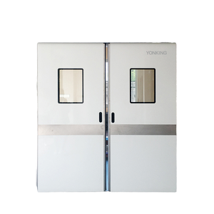 Portes coulissantes à double battant en acier à ouverture latérale, alimentées électriquement, utilisées dans les zones propres des hôpitaux, des usines et des laboratoires. - Product Image 1