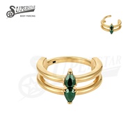 SUPERSTAR Anneau septum nez titane G23 charnière click, zircone ronde cœur fleur bijou piercing corps