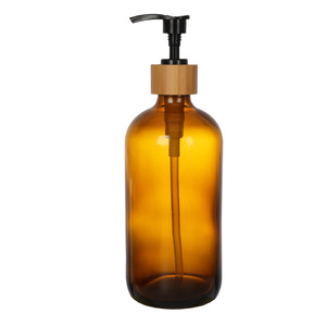 Dispenser di Sapone <span class=keywords><strong>Liquido</strong></span> e Shampoo <span class=keywords><strong>in</strong></span> <span class=keywords><strong>Vetro</strong></span> Ambrato Moderno Personalizzato e Ricaricabile da 8 Oz/240ml e 16 Oz/480ml con Tappo a Vite - Product Image 1